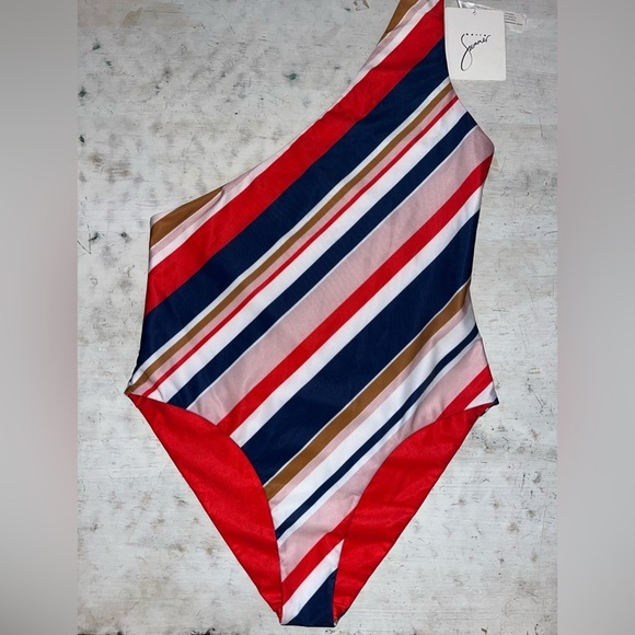 BAlIA Monaco wrapsuit one shoulder striped body piece swimsuit NWT | size 12 - Picture 6 of 9